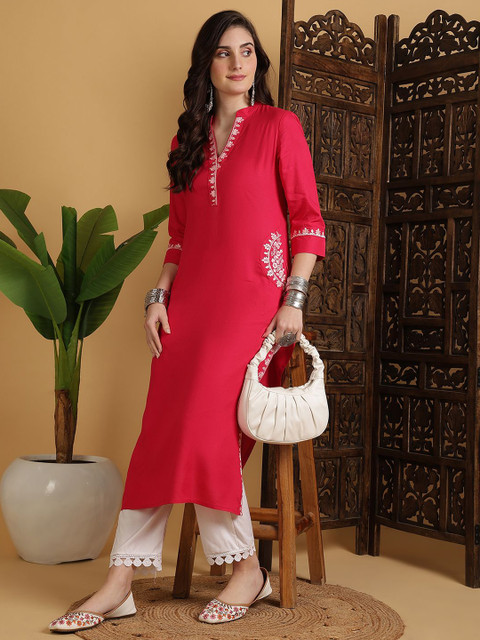 Sangria Women Ethnic Motifs Embroidered Daily Straight Kurta - Image 6