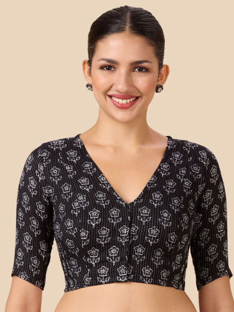 Studio Shringaar Printed Pure Cotton V Neck Saree Blouse