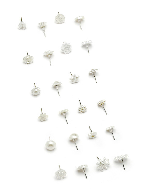 Bohey by KARATCART Set Of 12 Silver-Plated Artificial Beaded Floral Shaped Studs - Image 3