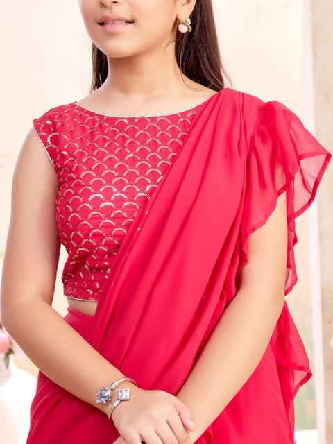 Aarika Girls Sequin Embroidered Choli & Lehenga Saree With Attachable Dupatta - Image 2