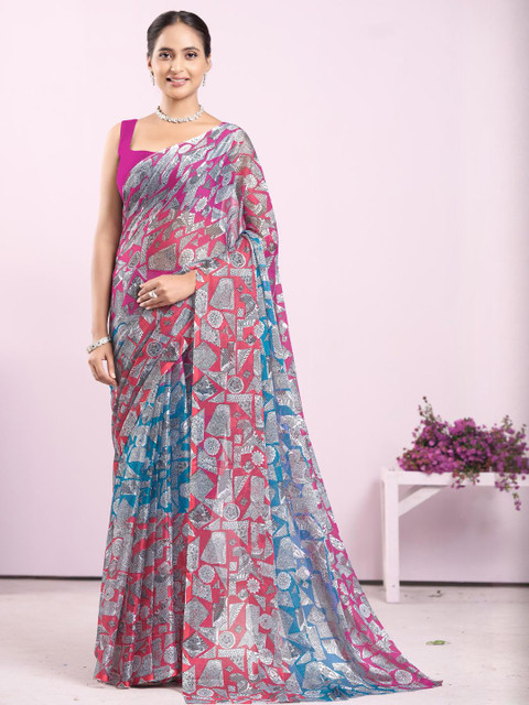 Garden Vareli Women Floral Printed Pure Chiffon Saree