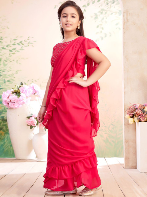 Aarika Girls Sequined Embroidered Georgette Lehenga Saree - Image 4