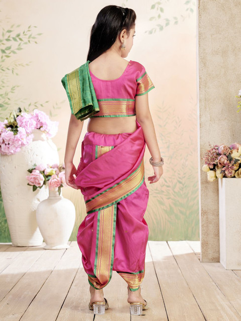 Aarika Girls Ethnic Motifs Zari Woven Design Dhoti Saree - Image 5