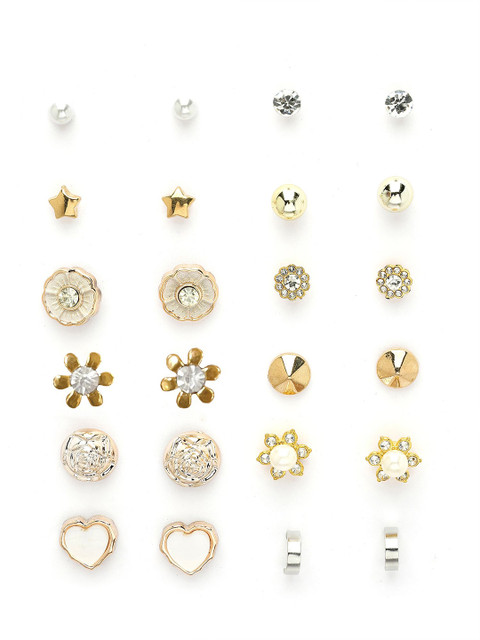 Bohey by KARATCART Set Of 12 Gold-Plated Artificial Stones & Beaded Circular Shaped Studs - Image 2