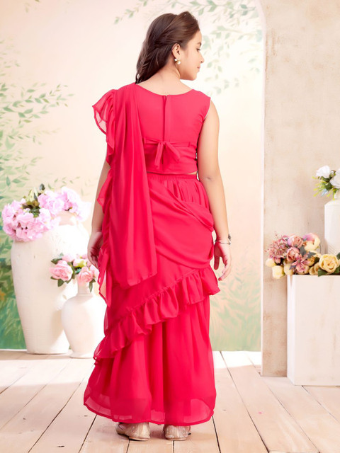 Aarika Girls Sequin Embroidered Choli & Lehenga Saree With Attachable Dupatta - Image 5