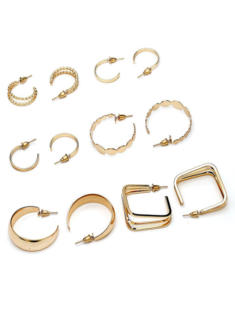 Bohey by KARATCART Set Of 6 Gold-Plated Semi Circular Shaped Half Hoop Earrings - Image 3