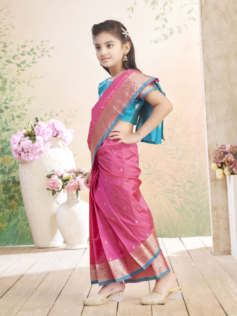 Aarika Girls Zari Woven Design Art Silk Saree - Image 3