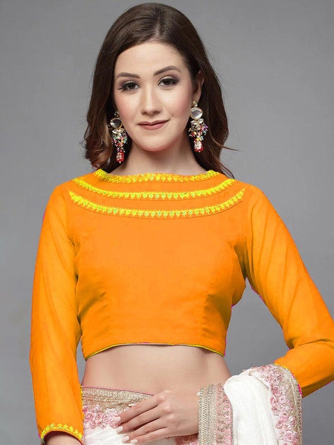 Utsav Fashion Embellished Georgette Back Tie Up Blouse in Mustard