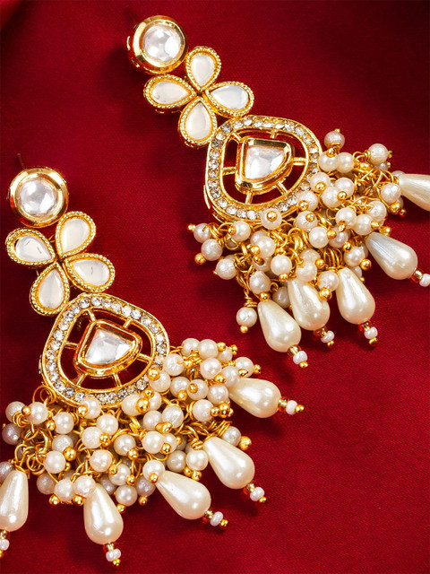 Anouk Gold-Plated Pearls Beaded Tasselled Floral Shaped Drop Earrings