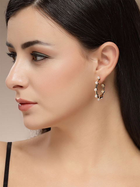 Bohey by KARATCART Set Of 6 Gold-Plated Artificial Beaded Semi Circular Half Hoop Earrings - Image 5