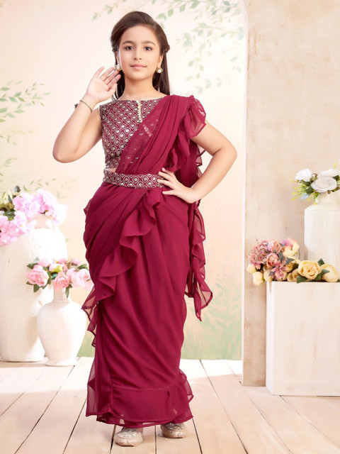 Aarika Girls Sequined Embroidered Georgette Lehenga Saree