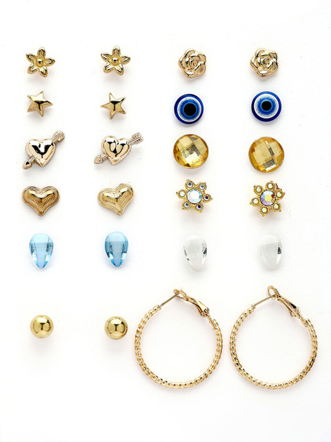 Bohey by KARATCART Set Of 12 Gold-Plated Semi Circular Shaped Half Hoop Earrings - Image 2