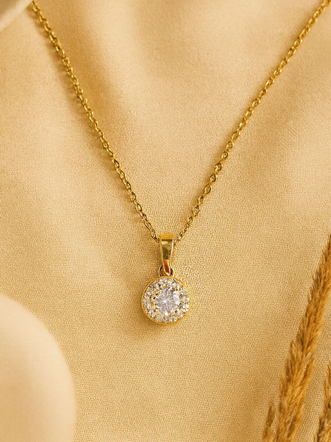 Bohey by KARATCART Gold-Plated American Diamond Studded Circular Shaped Pendant With Chain