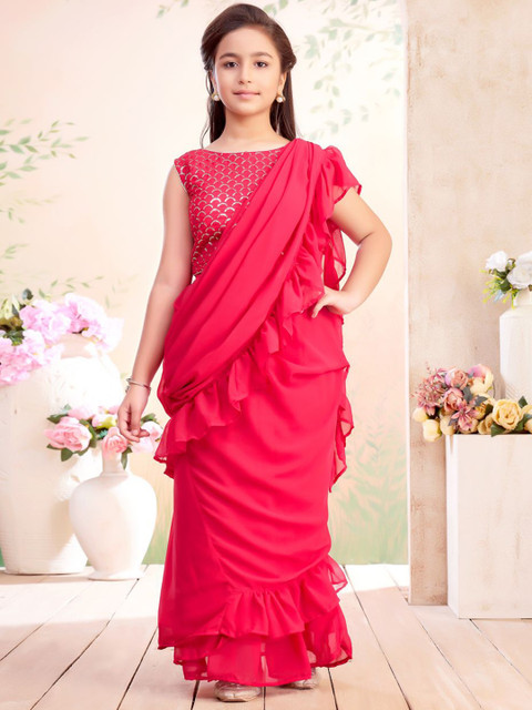 Aarika Girls Sequined Embroidered Georgette Lehenga Saree