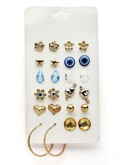 Bohey by KARATCART Set Of 12 Gold-Plated Semi Circular Shaped Half Hoop Earrings - Image 4