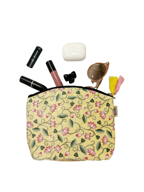 MAATIR DESIGNS Pichwai Lotus Art Printed Small Velvet Cosmetic Pouch
