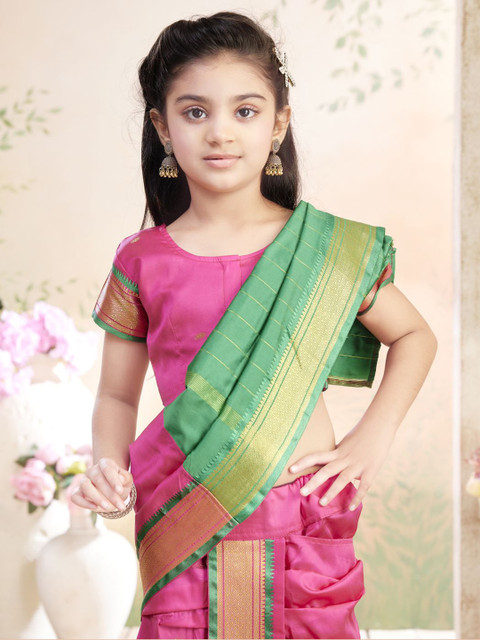 Aarika Girls Ethnic Motifs Zari Woven Design Dhoti Saree