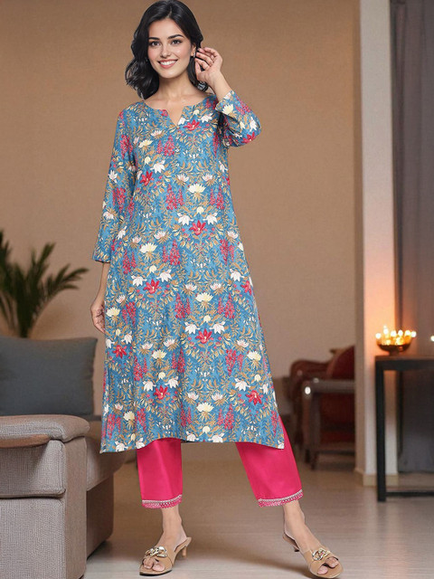 W Floral Printed Straight Kurta