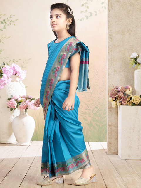 Aarika Girls Zari Woven Design Art Silk Saree - Image 4