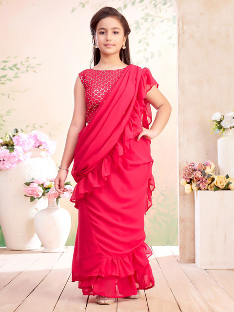 Aarika Girls Sequin Embroidered Choli & Lehenga Saree With Attachable Dupatta