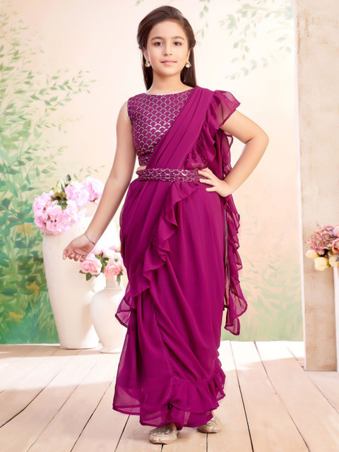 Aarika Girls Sequined Embroidered Georgette Lehenga Saree