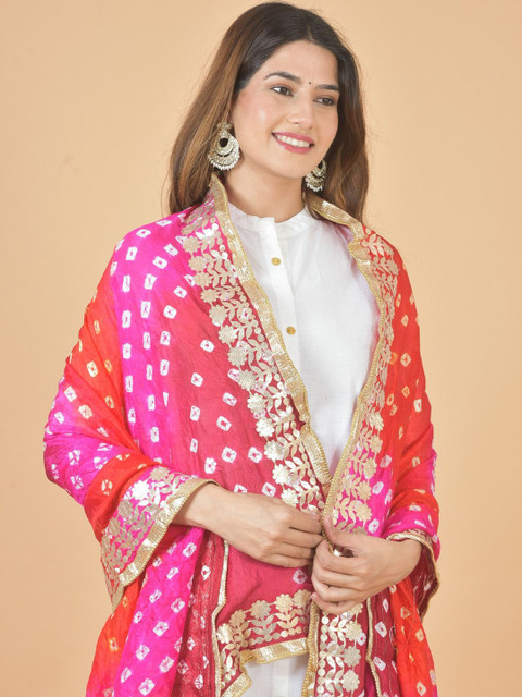 LA FEMINAE Bandhani Printed Thread Work Dupatta - Image 7