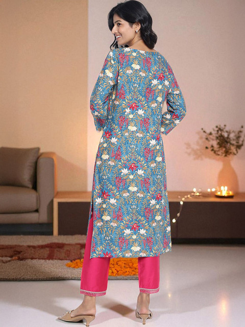 W Floral Printed Straight Kurta - Image 5