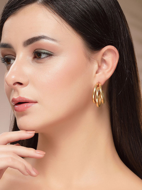 Bohey by KARATCART Set Of 9 Gold-Plated Semi Circular Half Hoop Earrings - Image 5