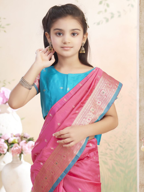 Aarika Girls Zari Woven Design Art Silk Saree - Image 5
