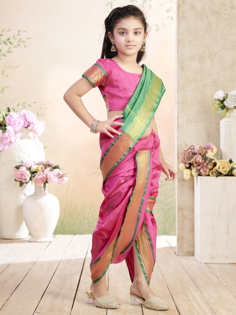 Aarika Girls Ethnic Motifs Zari Woven Design Dhoti Saree - Image 3