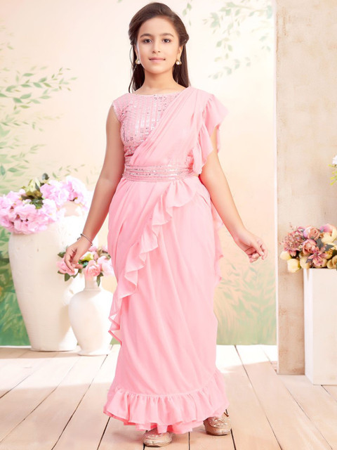 Sangria Girls Embroidered Lehenga Choli with Attached Dupatta