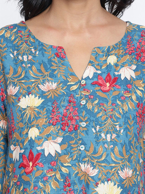 W Floral Printed Straight Kurta - Image 2