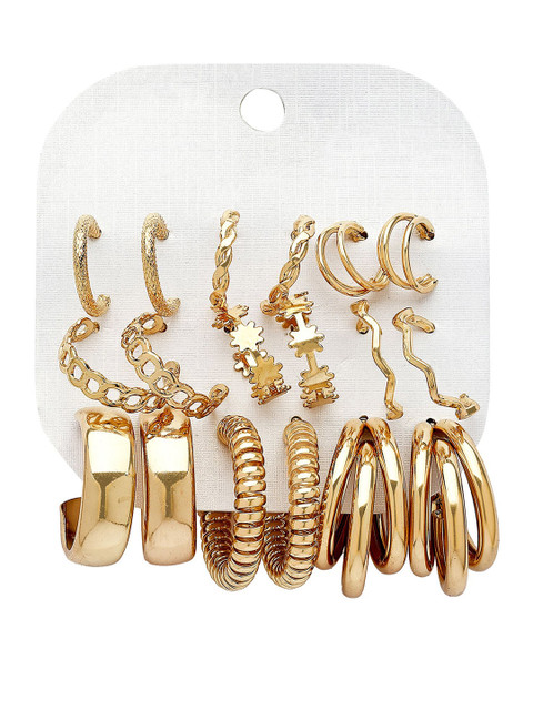 Bohey by KARATCART Set Of 9 Gold-Plated Semi Circular Half Hoop Earrings - Image 4
