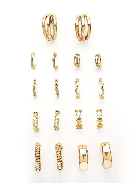 Bohey by KARATCART Set Of 9 Gold-Plated Semi Circular Half Hoop Earrings - Image 3