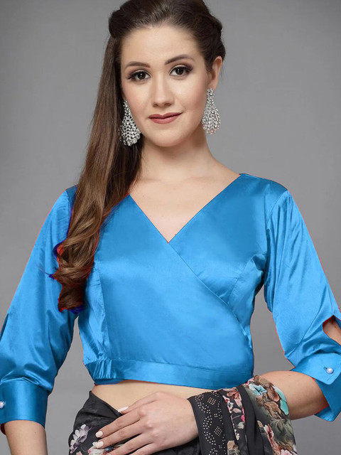 Utsav Fashion Overlapping V-Neck Satin Readymade Saree Blouse