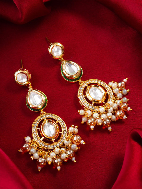 Anouk Gold-Plated Pearls Beaded And Stones Studded Teardrop Shaped Drop Earrings