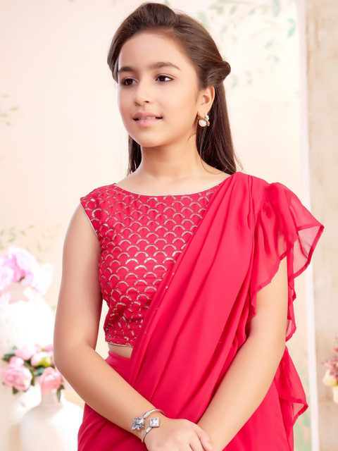 Aarika Girls Sequined Embroidered Georgette Lehenga Saree - Image 2