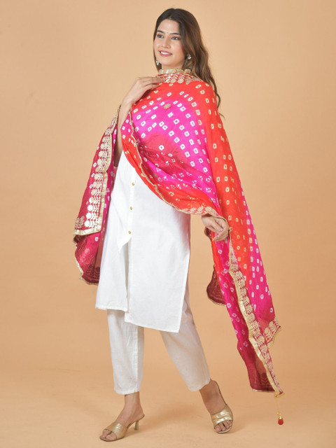 LA FEMINAE Bandhani Printed Thread Work Dupatta - Image 4