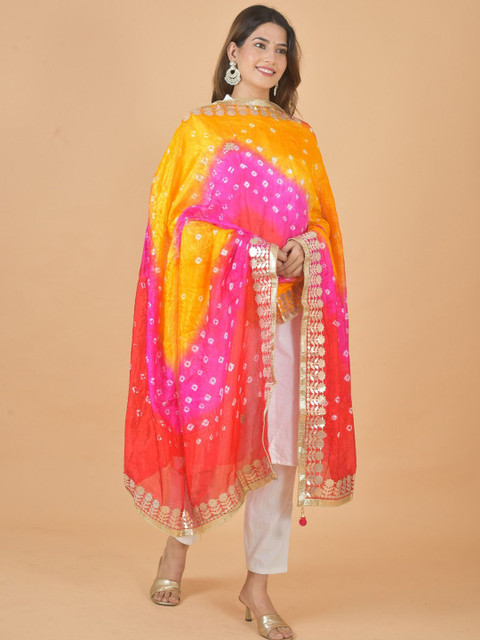 LA FEMINAE Bandhani Printed Gotta Patti Dupatta