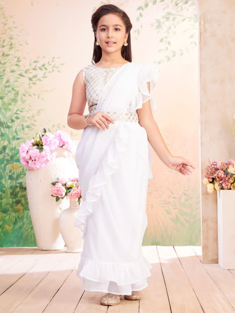 Aarika Girls Sequin Embroidered Choli & Lehenga Saree With Attachable Dupatta - Image 2