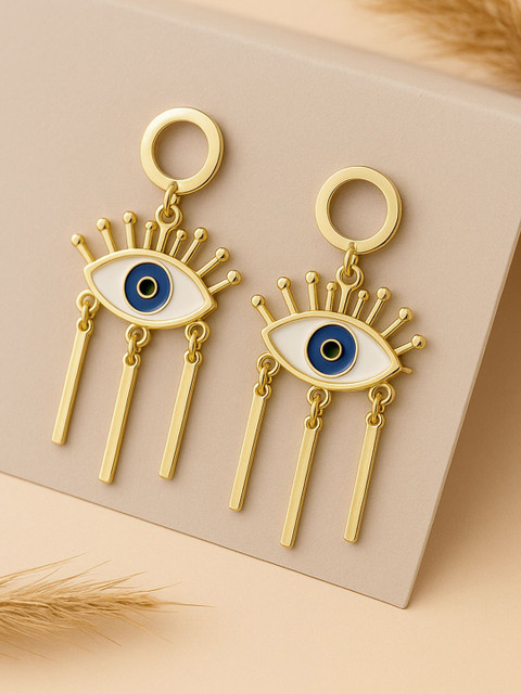 Bohey by KARATCART Gold-Plated Artificial Beaded Circular Shaped Evil Eye Drop Earrings