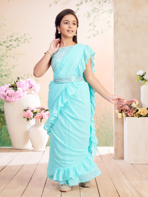 Aarika Girls Sequin Embroidered Choli & Lehenga Saree With Attachable Dupatta