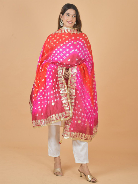 LA FEMINAE Bandhani Printed Thread Work Dupatta