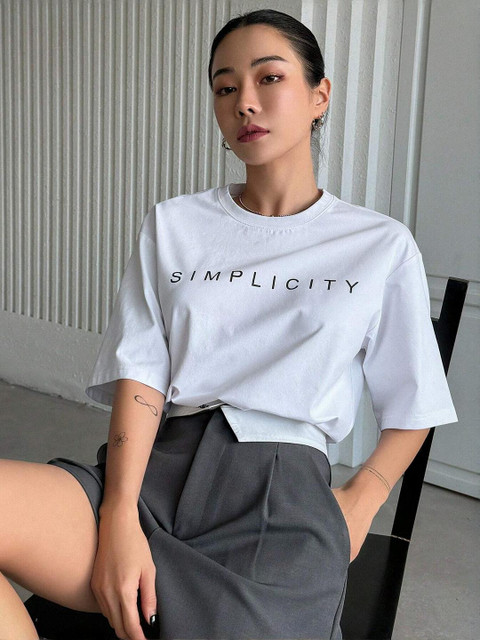 SZN Women White Cotton Printed Tshirts