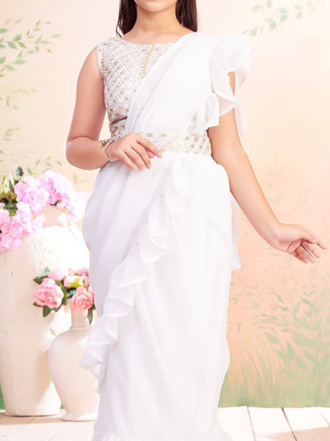 Aarika Girls Sequin Embroidered Choli & Lehenga Saree With Attachable Dupatta - Image 3