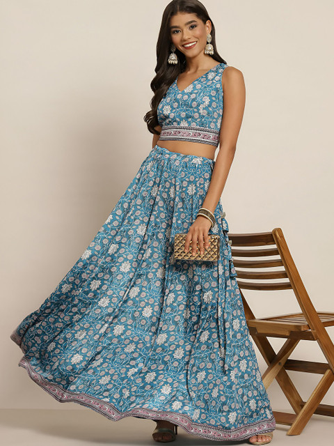 Kaizen TEXO FAB Floral Printed V-Neck Semi-Stitched Lehenga & Unstitched Choli