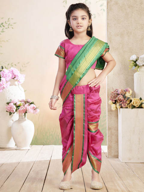 Aarika Girls Ethnic Motifs Zari Woven Design Dhoti Saree - Image 2