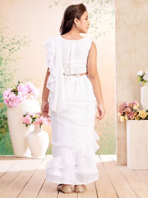 Aarika Girls Sequin Embroidered Choli & Lehenga Saree With Attachable Dupatta - Image 6