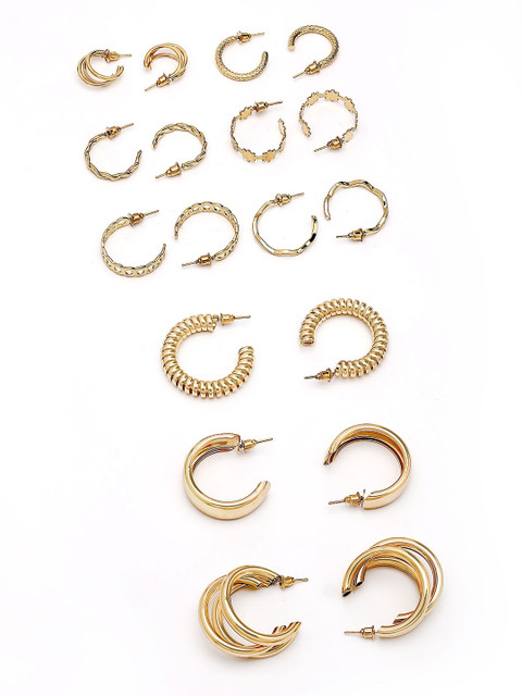 Bohey by KARATCART Set Of 9 Gold-Plated Semi Circular Half Hoop Earrings - Image 2
