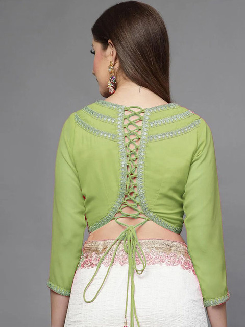 Utsav Fashion Embellished Tie Up Readymade SareeBlouse - Image 2
